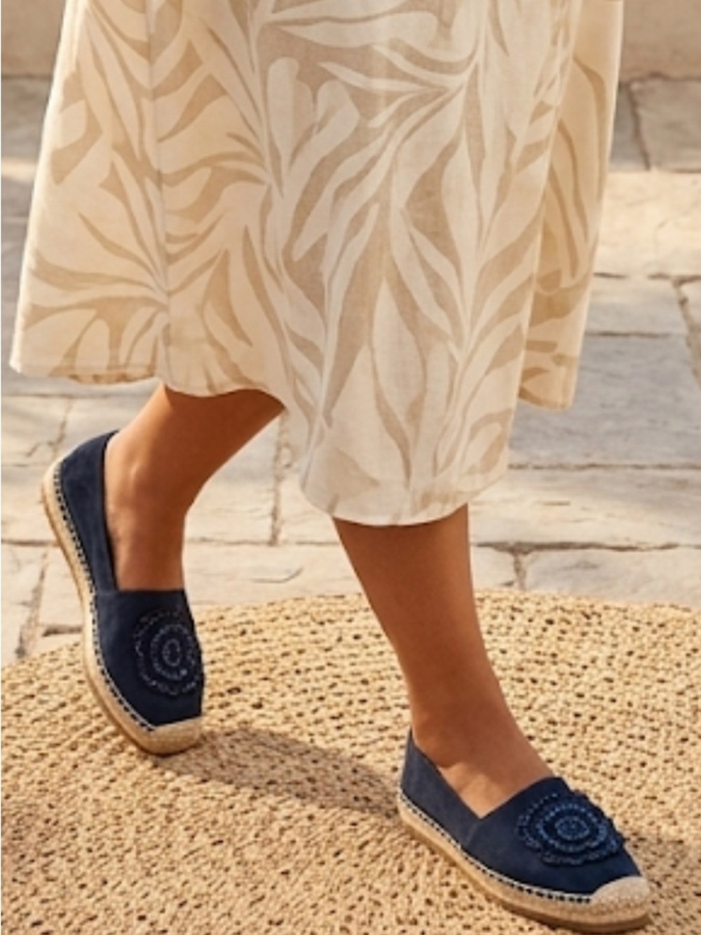 Karl Lagerfeld Navy Beaded Espadrille Slip-Ons